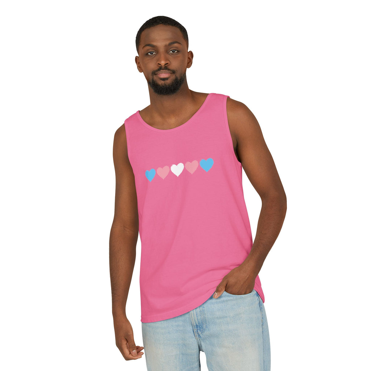Trans Rainbow Brushstrokes Heavyweight Tank – Washed Feel, Worn With Pride