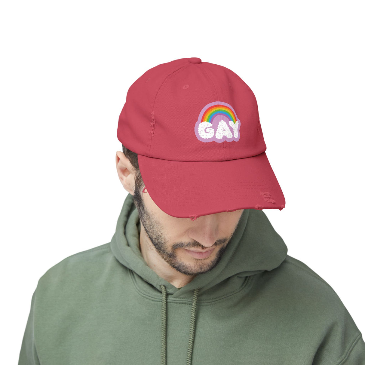 Gay Rainbow Cloud Hat – Weathered Look, Fresh Message