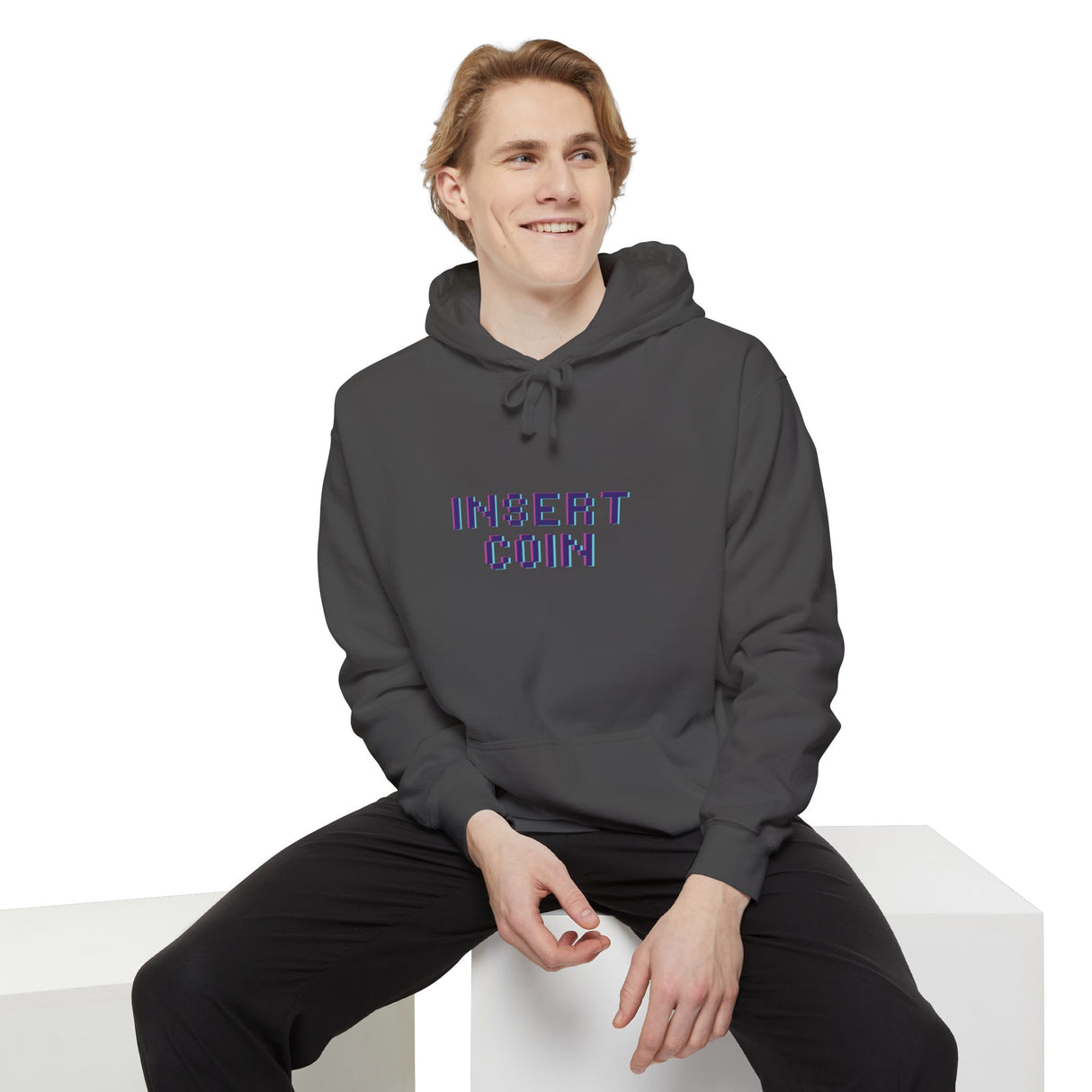 Insert Coin Unisex Garment-Dyed Hoodie - Casual Comfort for Everyday Wear