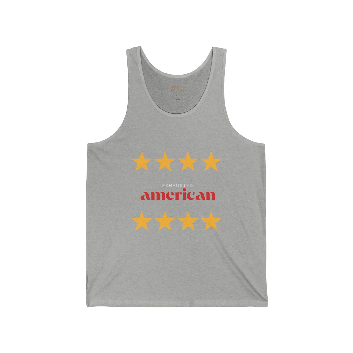 Exhausted American Unisex Jersey Tank - Summer Style, Casual Wear, Independence Day, Gift for Patriots, Fun Tank Top