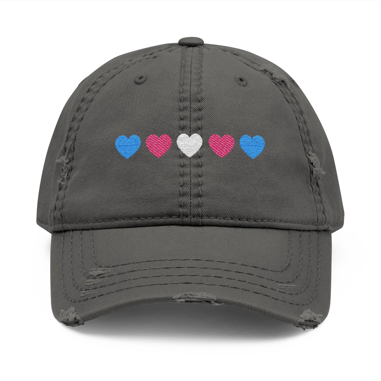 Trans Rainbow Distressed Dad Hat – Soft Fade, Strong Signal
