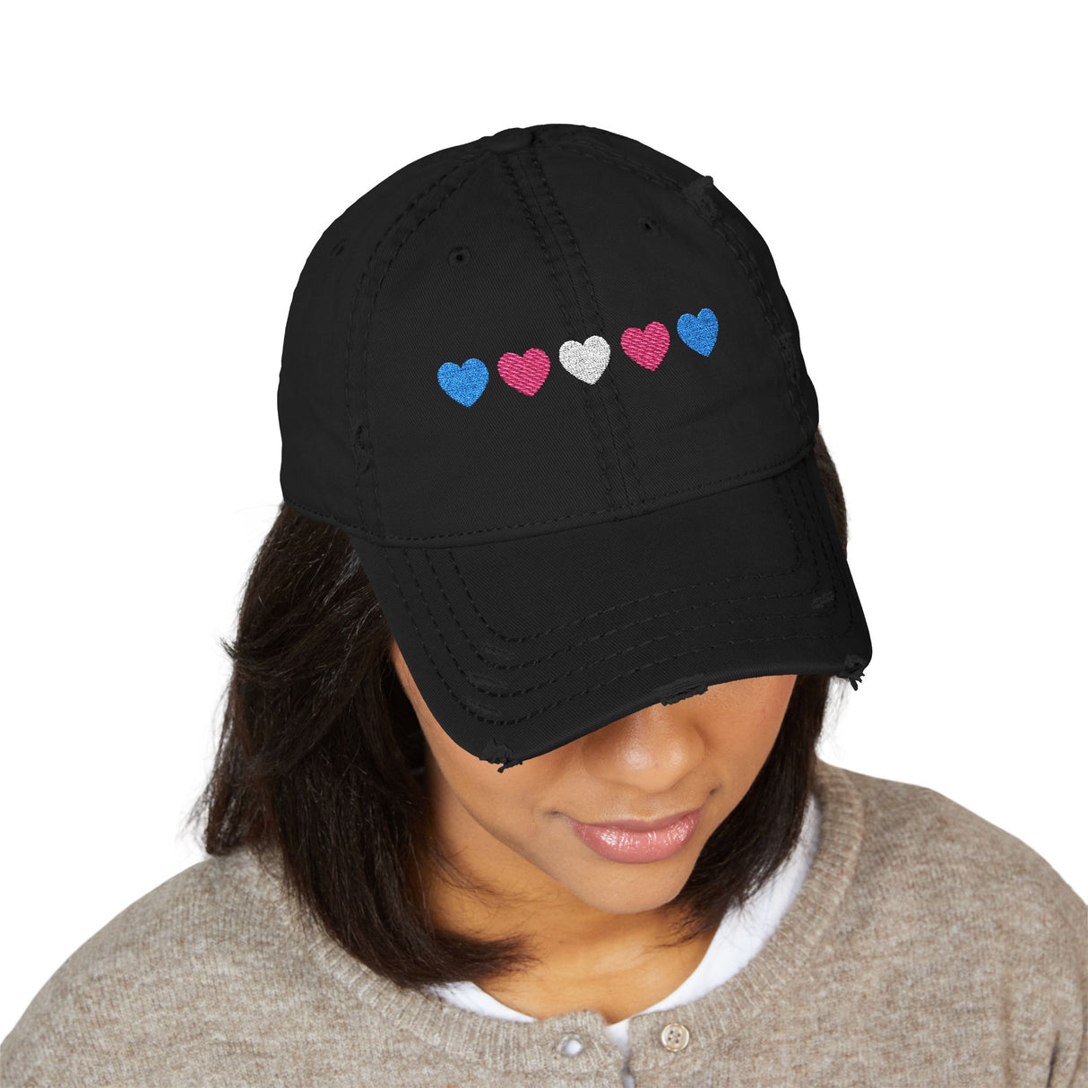 Trans Rainbow Distressed Dad Hat – Soft Fade, Strong Signal