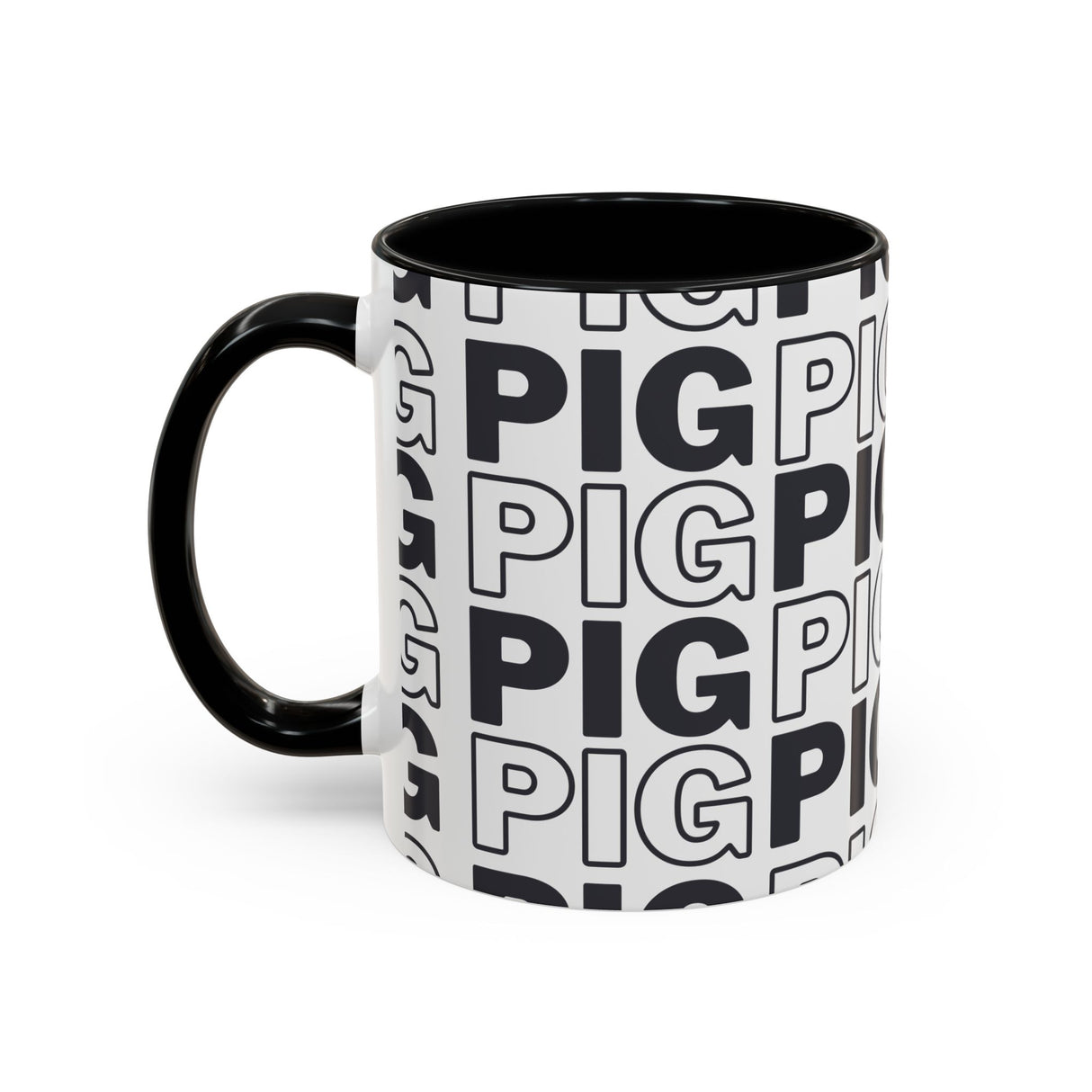 Pig Pattern Accent Coffee Mug - Black Handle, 11oz & 15oz Options