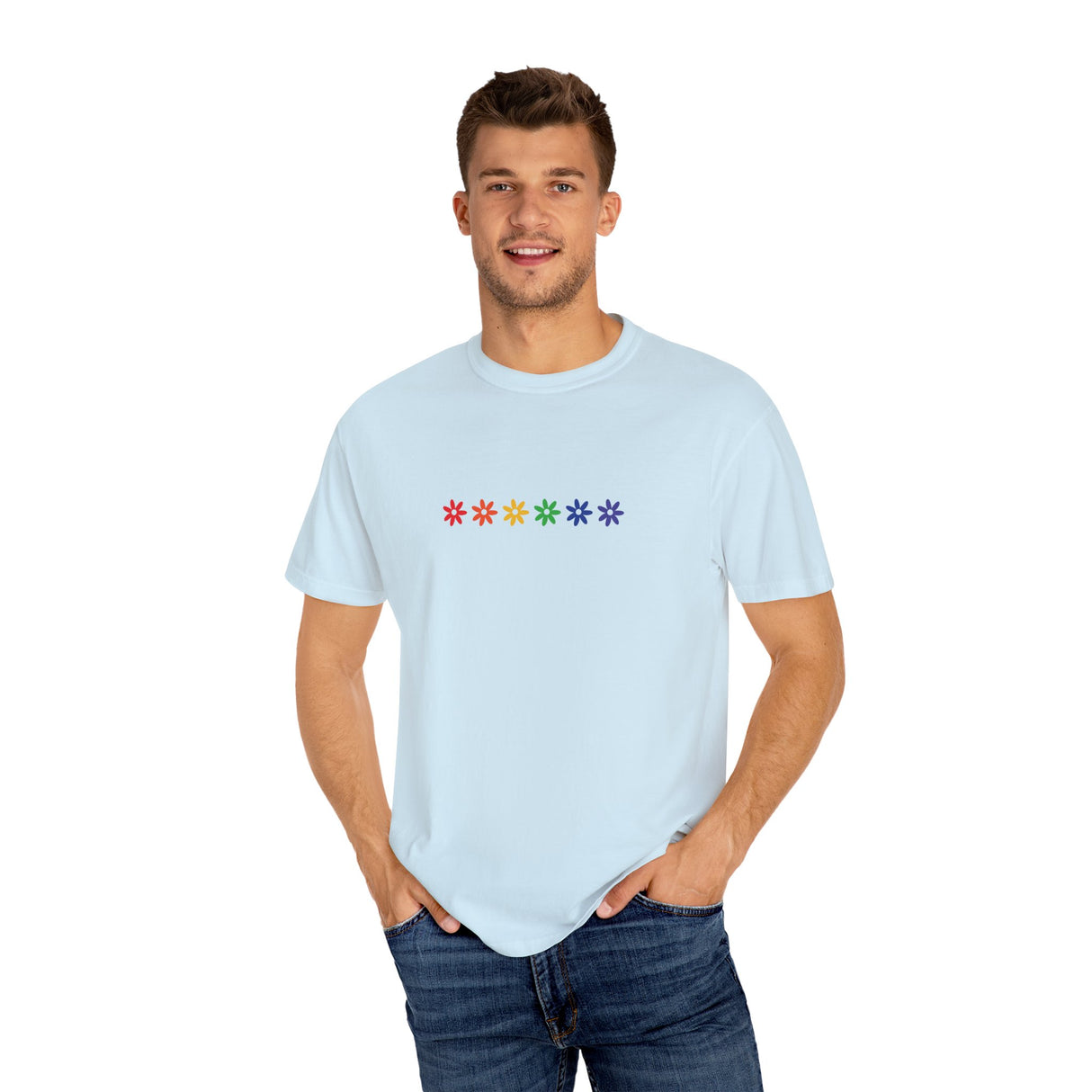 Rainbow Flowers Tee – Washed-In Comfort, Worn-With Pride