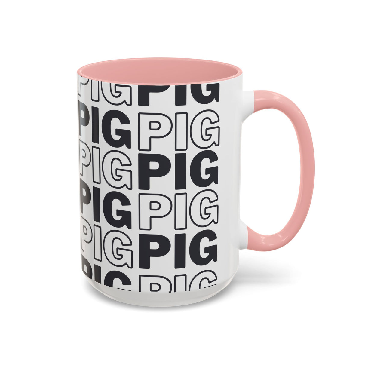 Pig Pattern Accent Coffee Mug - Black Handle, 11oz & 15oz Options