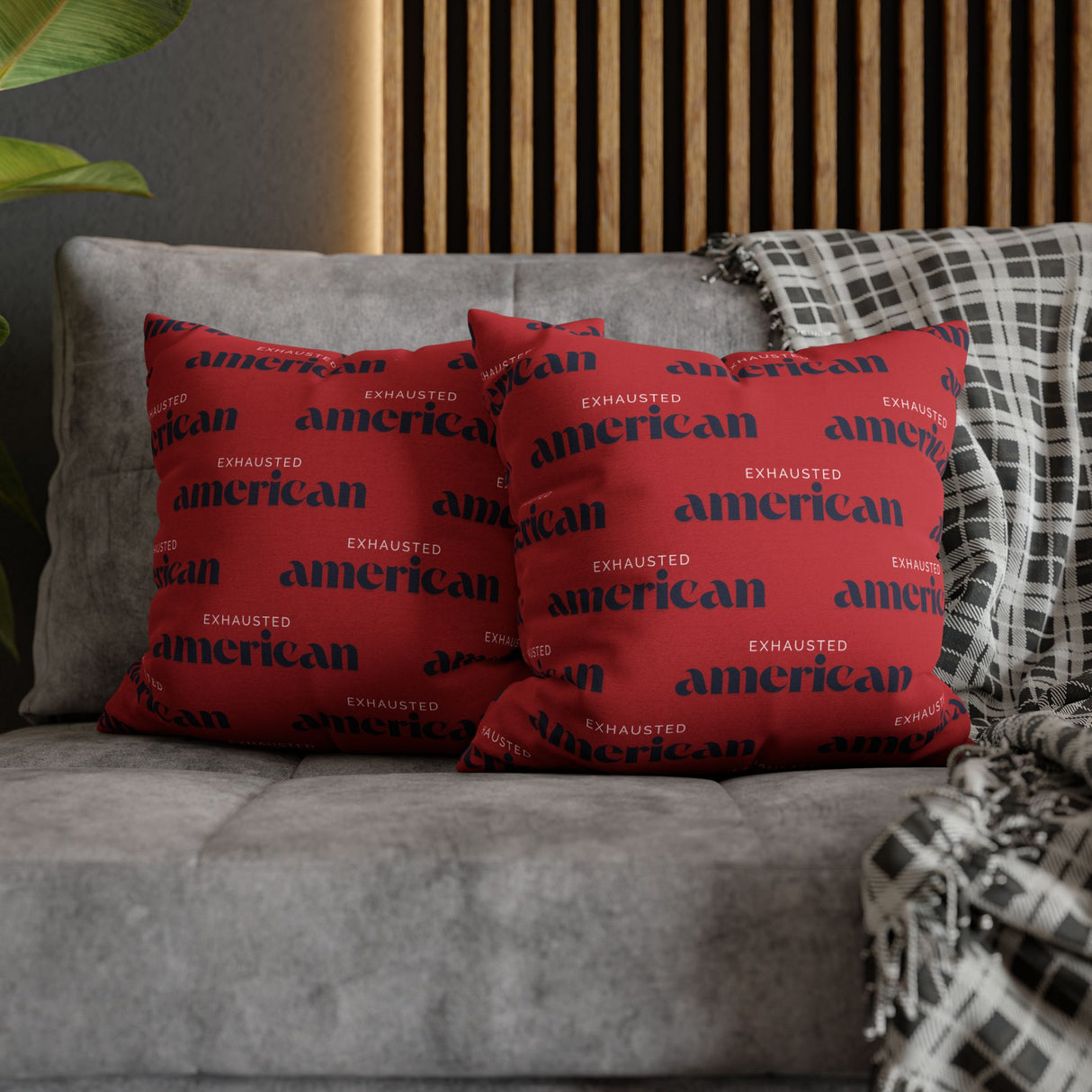 Copy of Exhausted American Square Pillowcase, Cozy Home Decor, Living Room Accent, Gift for Friends, Inspirational Decor