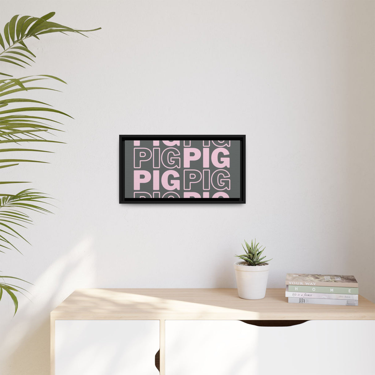 Framed Wall Art - Pink Pig Pattern Design, Modern Home Decor, Fun Kitchen Wall Art