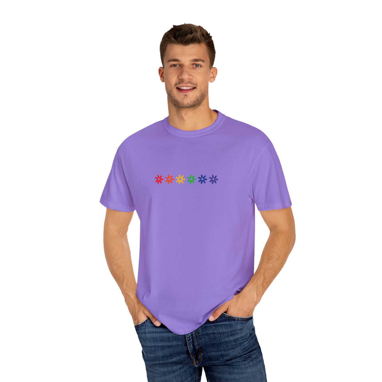 Rainbow Flowers Tee – Washed-In Comfort, Worn-With Pride