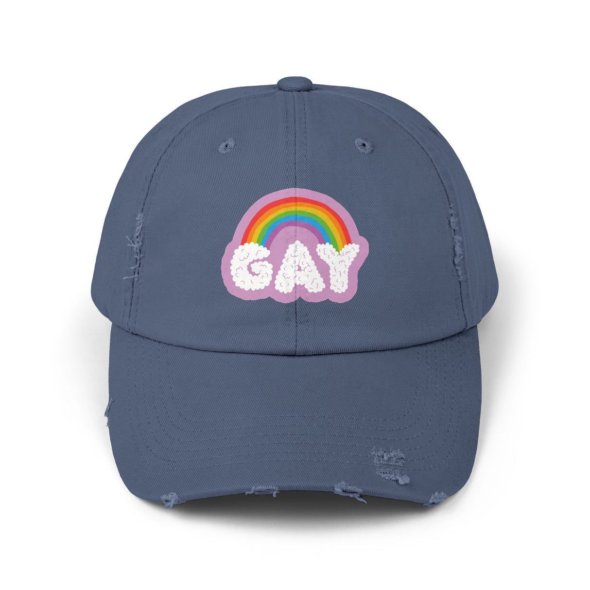 Gay Rainbow Cloud Hat – Weathered Look, Fresh Message
