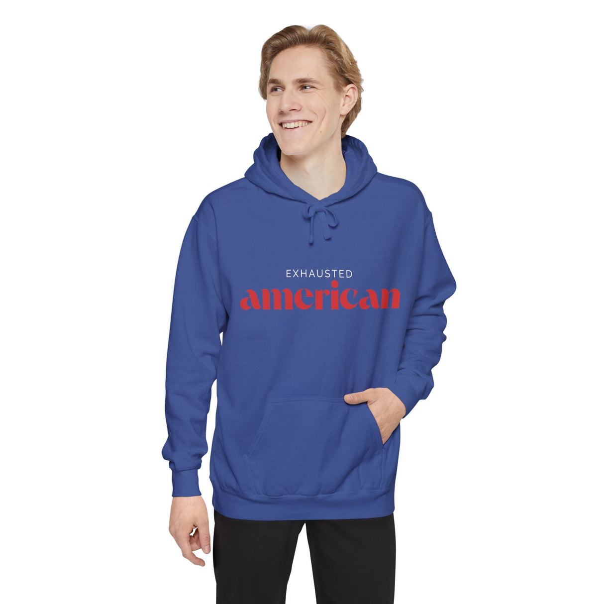 Exhausted American Unisex Garment-Dyed Hoodie - Casual Comfort for Everyday Wear