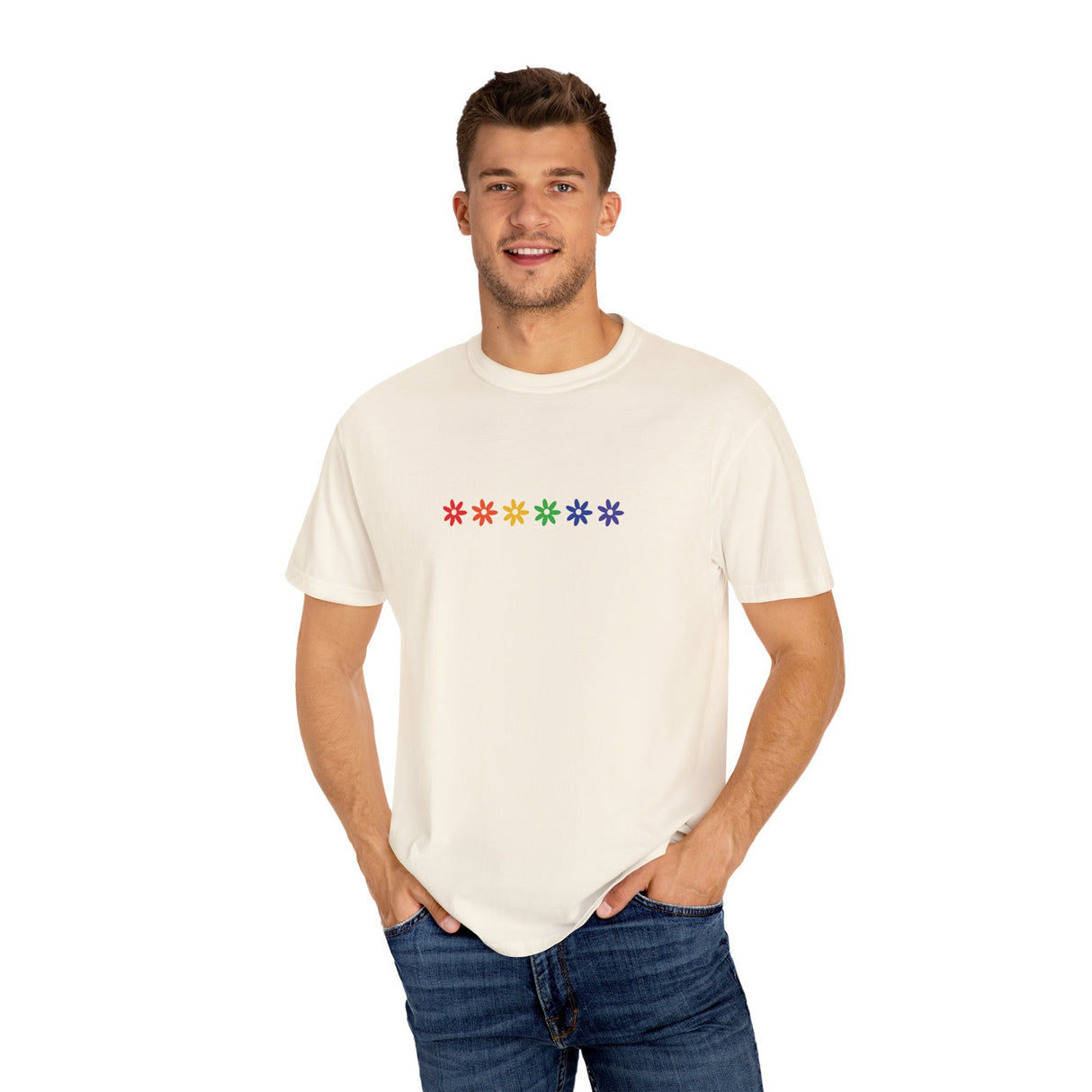 Rainbow Flowers Tee – Washed-In Comfort, Worn-With Pride