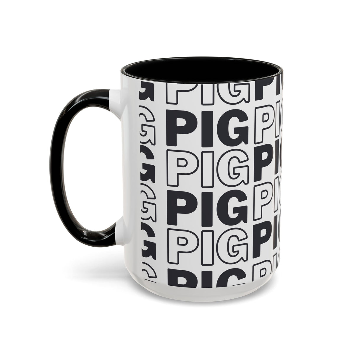 Pig Pattern Accent Coffee Mug - Black Handle, 11oz & 15oz Options
