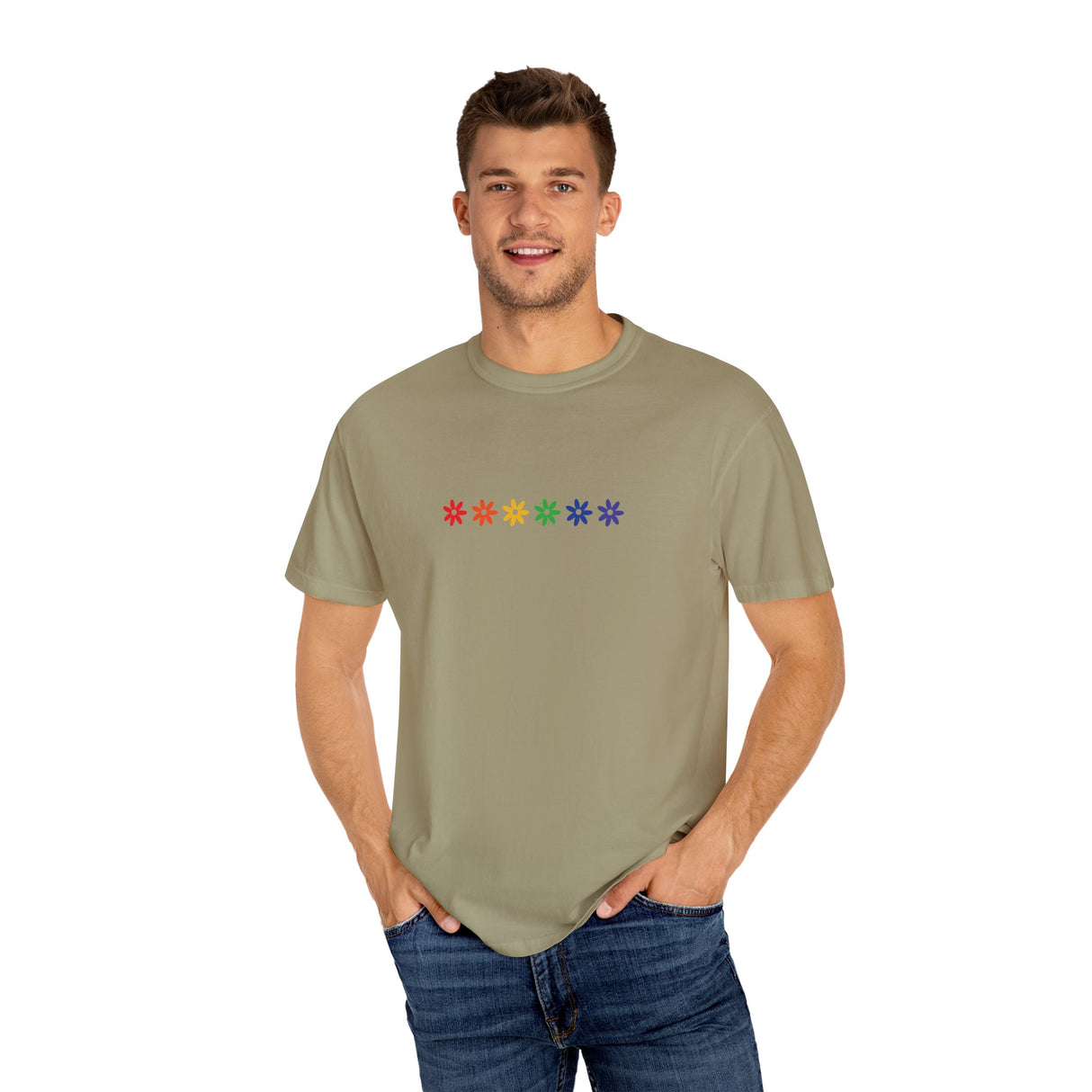Rainbow Flowers Tee – Washed-In Comfort, Worn-With Pride