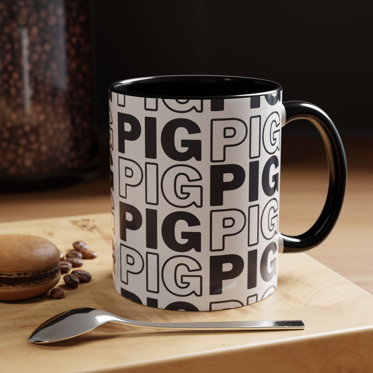 Pig Pattern Accent Coffee Mug - Black Handle, 11oz & 15oz Options