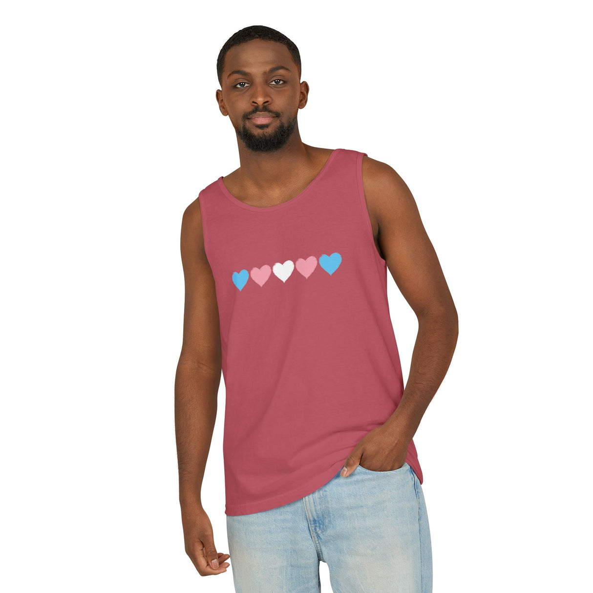 Trans Rainbow Brushstrokes Heavyweight Tank – Washed Feel, Worn With Pride