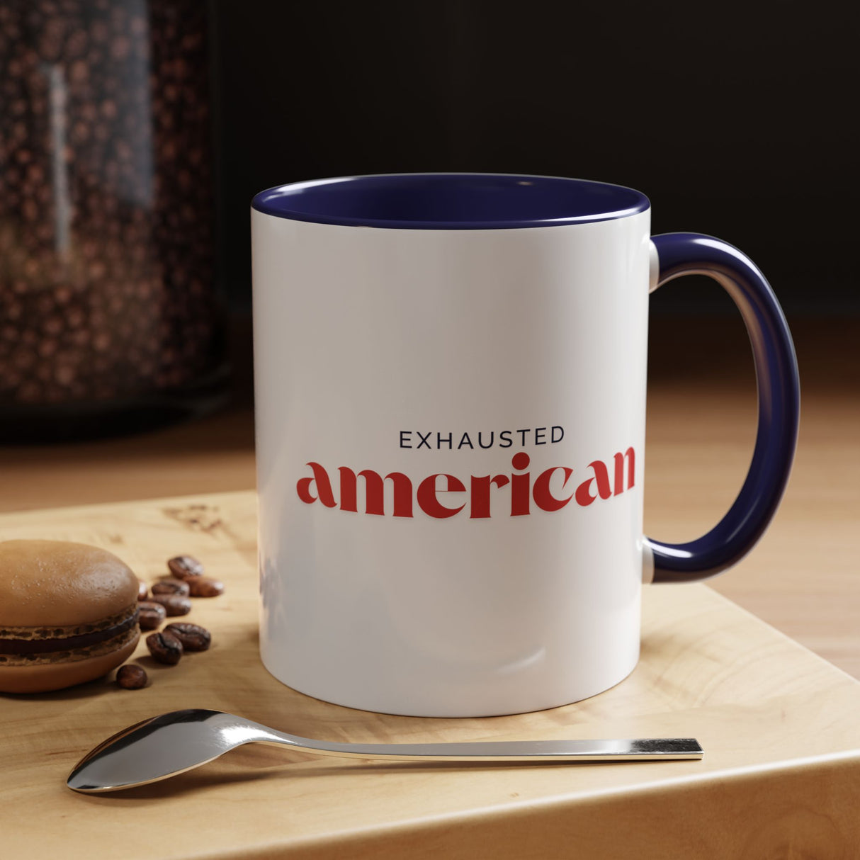 Exhausted American Accent Coffee Mug - Black Handle, 11oz & 15oz Options