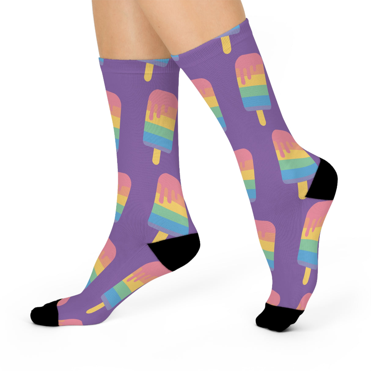 Purple Colorful Ice Cream Cone Cushioned Crew Socks - Fun Summer Vibe