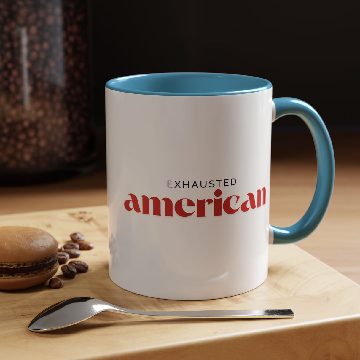 Exhausted American Accent Coffee Mug - Black Handle, 11oz & 15oz Options