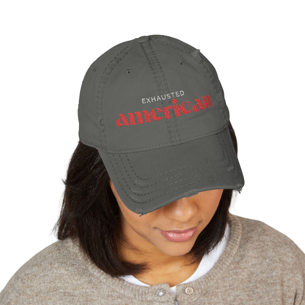Exhausted American Distressed Dad Hat