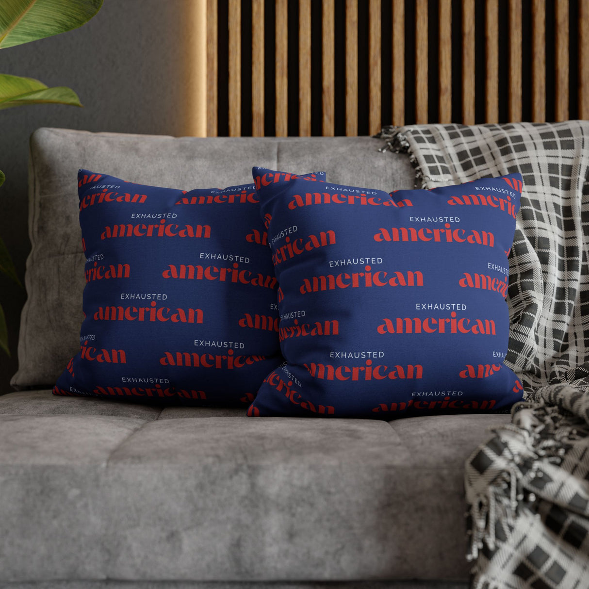 Copy of Exhausted American Square Pillowcase, Cozy Home Decor, Living Room Accent, Gift for Friends, Inspirational Decor