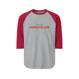 Exhausted American Raglan Shirt - Cozy Unisex Three-Quarter Sleeve Tee