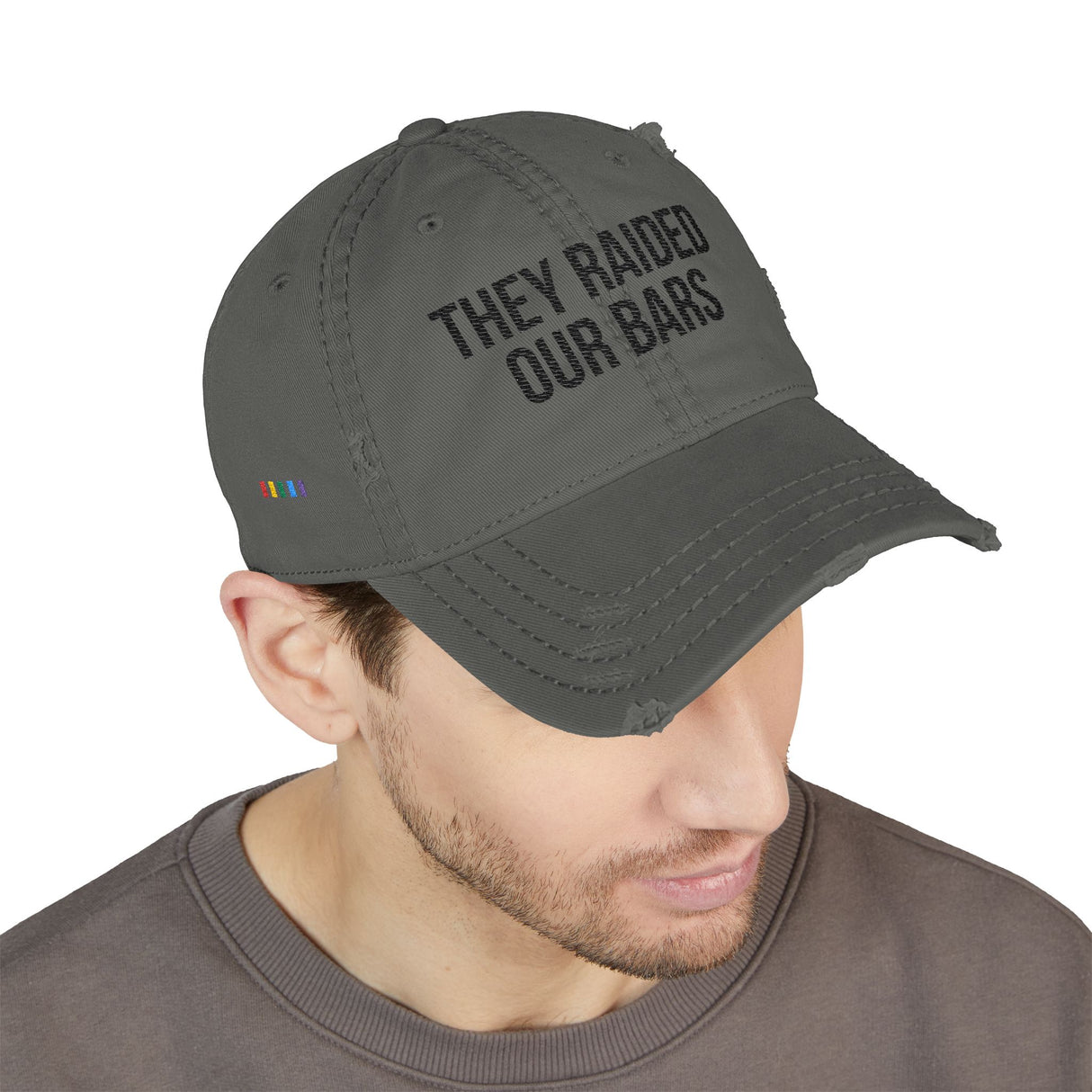 They Raided Our Bars Distressed Dad Hat – Frontline Memory, Side Pride