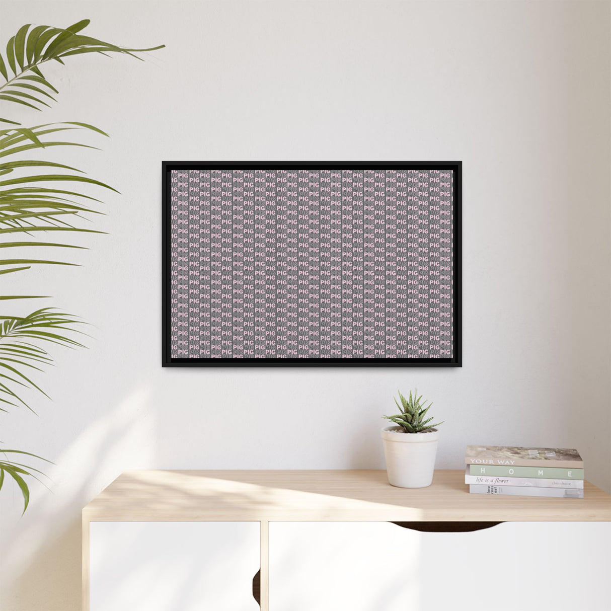 Framed Wall Art - Pink Pig Pattern Design, Modern Home Decor, Fun Kitchen Wall Art