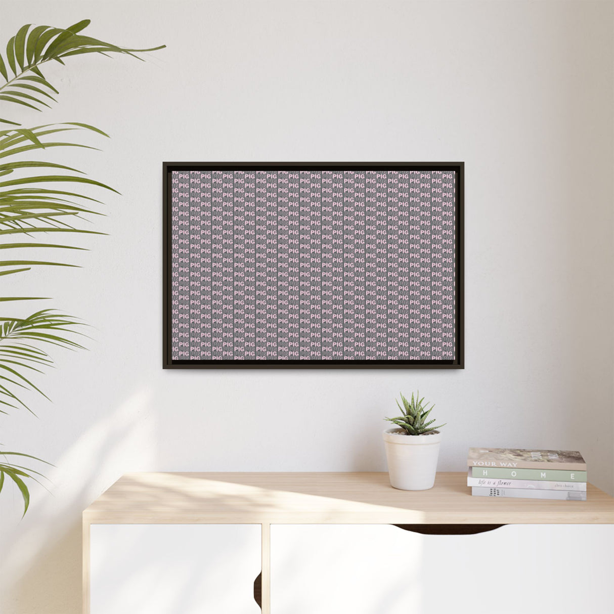 Framed Wall Art - Pink Pig Pattern Design, Modern Home Decor, Fun Kitchen Wall Art