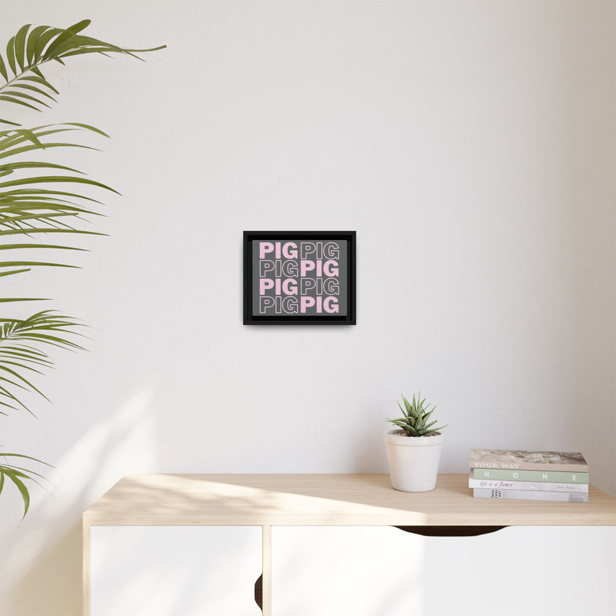 Framed Wall Art - Pink Pig Pattern Design, Modern Home Decor, Fun Kitchen Wall Art