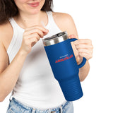 Exhausted American Insulated Travel Mug - 40oz Red Tumbler for On-the-Go Coffee Lovers