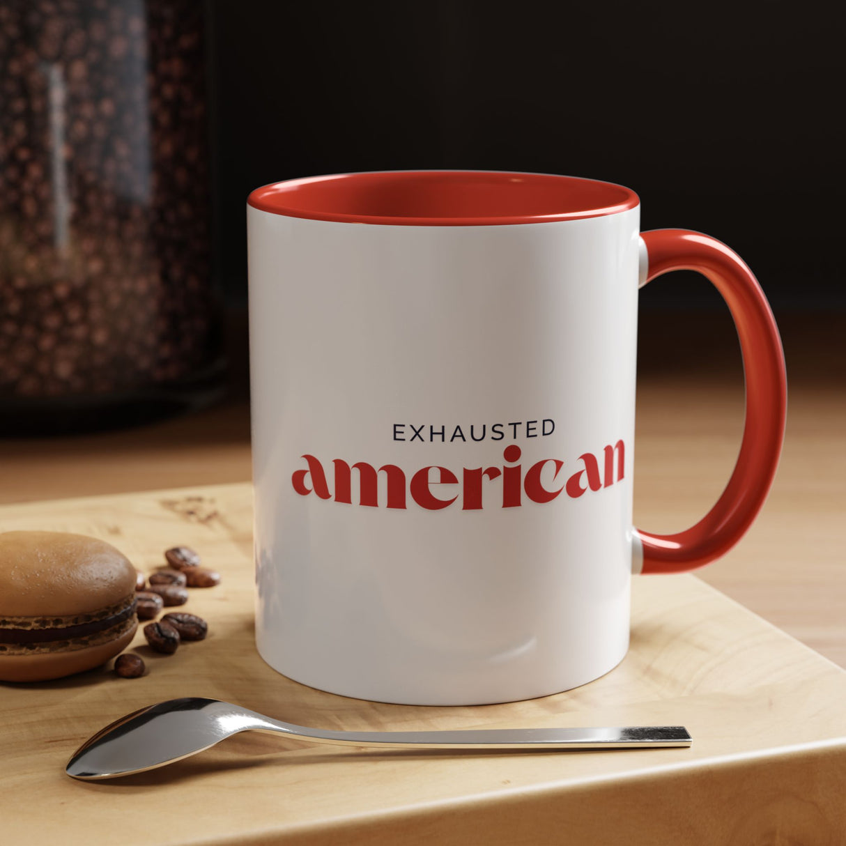 Exhausted American Accent Coffee Mug - Black Handle, 11oz & 15oz Options